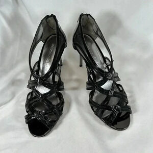Antonio Melani Size 6.5 Black Cage Heels Metallic Heel Date Night
